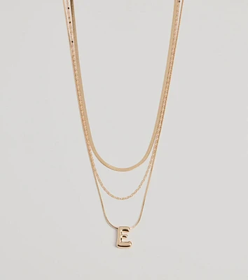 E Initial Layered Bubble Necklace