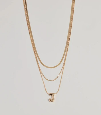 J Initial Layered Bubble Necklace