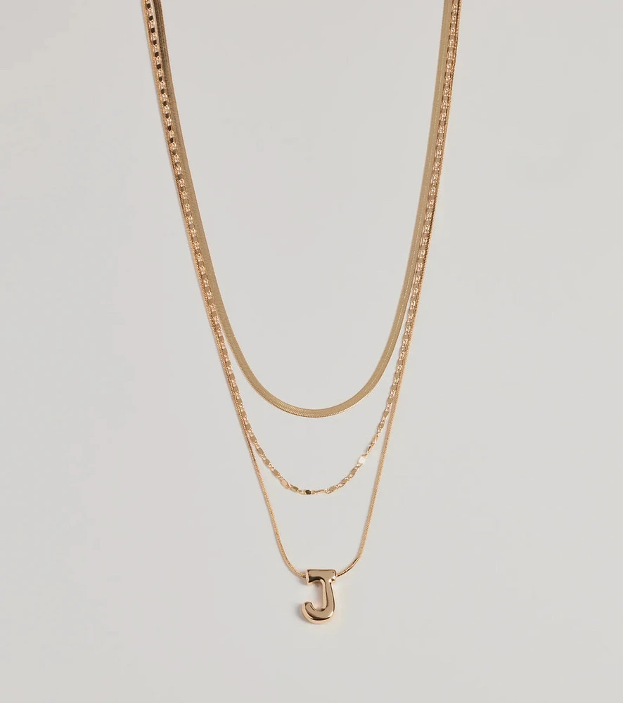 J Initial Layered Bubble Necklace