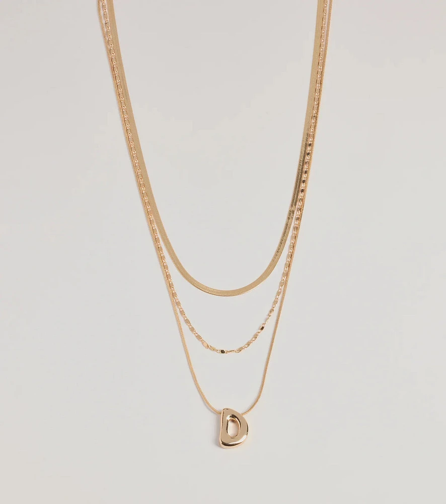 D Initial Layered Bubble Necklace