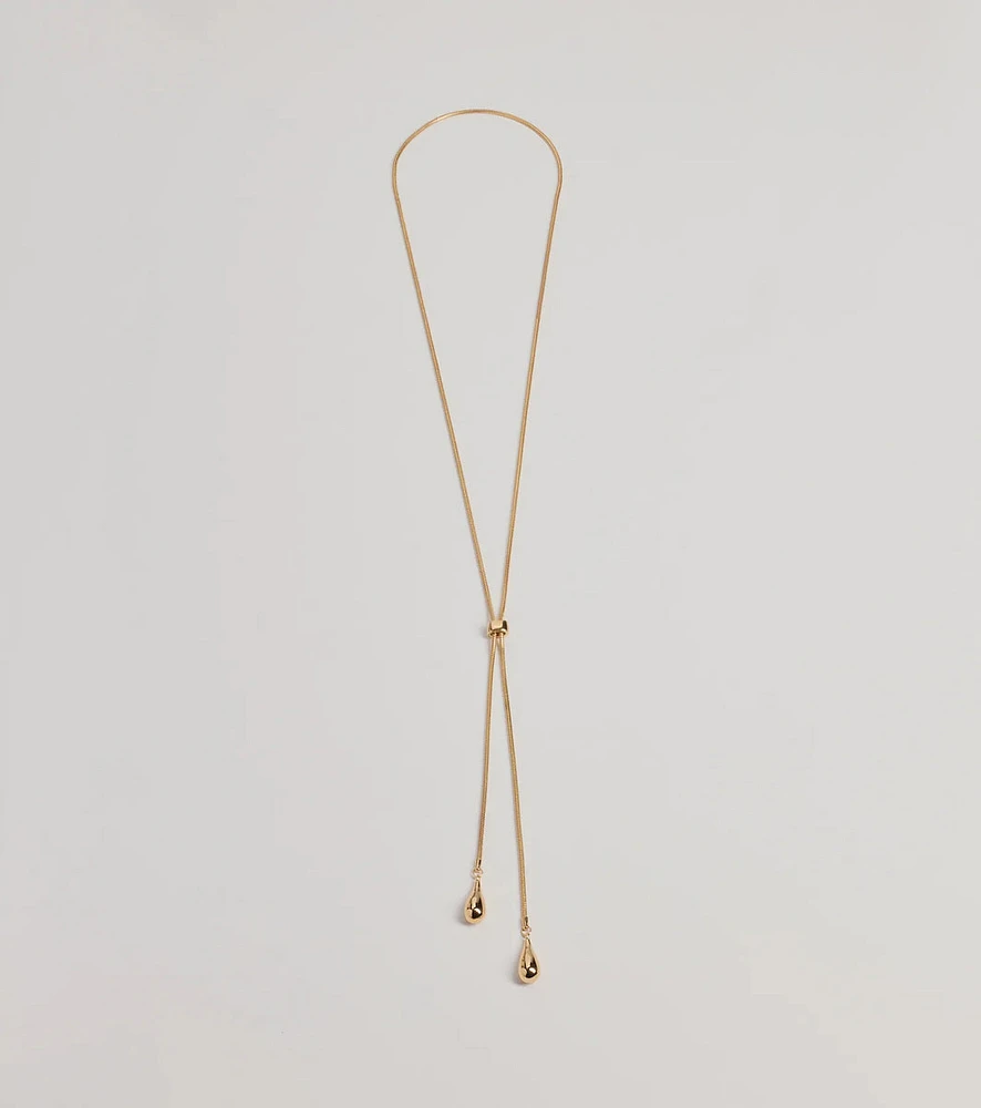 Sleek Teardrop Charm Lariat Necklace