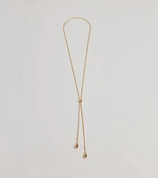 Sleek Teardrop Charm Lariat Necklace