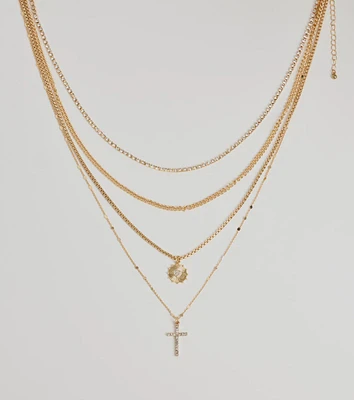 Sleek Bliss Layered Cross Charm Necklace