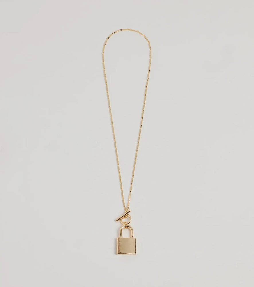 Glam Secret Lock Pendant Charm Necklace