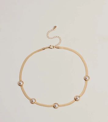 Chic Pearl Accent Snake Chain Necklace