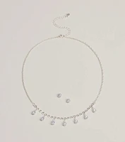 Luxe Dainty Rhinestone Necklace And Stud Earrings Set