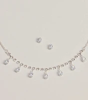 Luxe Dainty Rhinestone Necklace And Stud Earrings Set