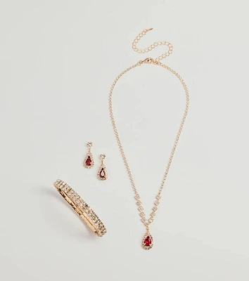 Regal Gemstone Necklace, Bracelet, And Earrings Set