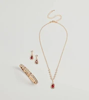 Regal Gemstone Necklace, Bracelet, And Earrings Set