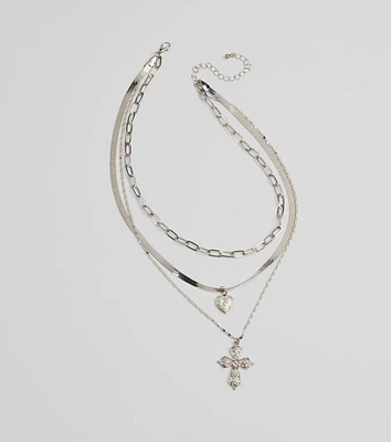 Cross My Heart Layered Charm Necklace