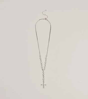 Graceful Elegance Cross Charm Lariat Necklace