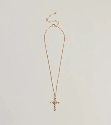 Dainty Glam Rhinestone Cross Pendant Necklace