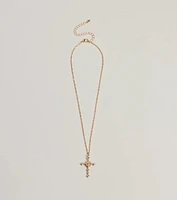 Dainty Glam Rhinestone Cross Pendant Necklace