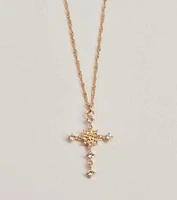 Dainty Glam Rhinestone Cross Pendant Necklace