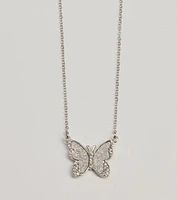 Fluttery Glam Rhinestone Butterfly Pendant Necklace