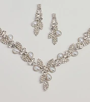 Time To Shine Faux Pearl And Teardrop Rhinestone Necklace Set