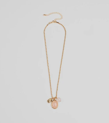 Boho Chic Rose Quartz Pendant Charm Necklace