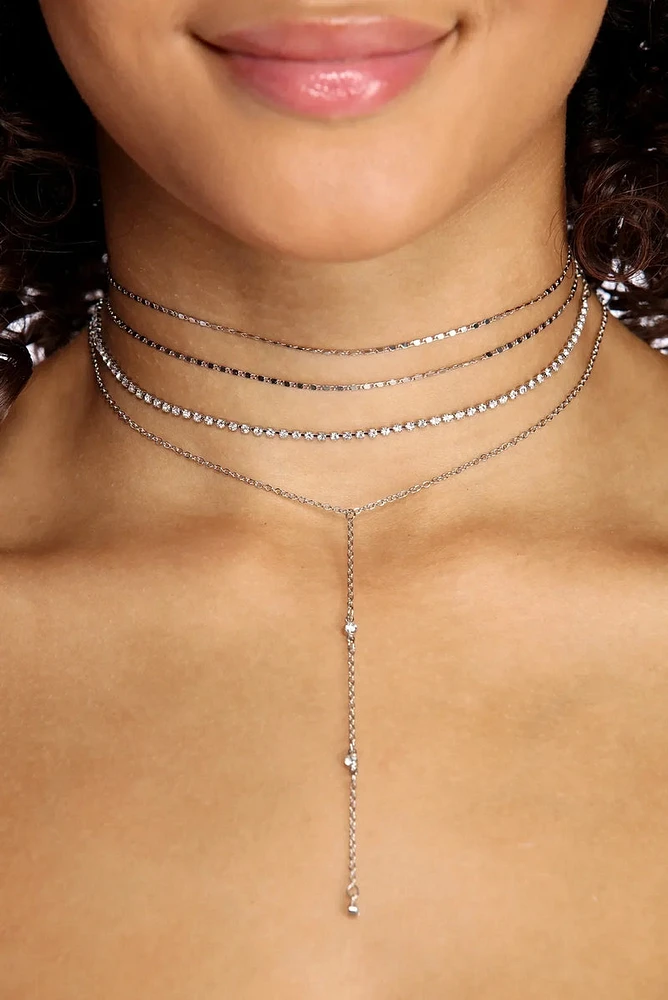 Rhinestone & Chain Lariat Set