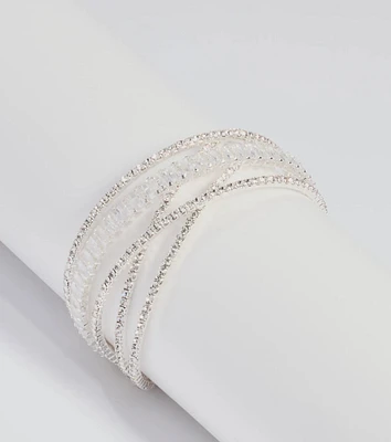 Sleek Luxe Criss-Cross Rhinestone Memory Wire Bracelet