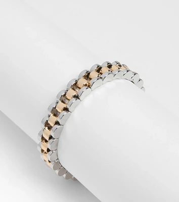 All About Edgy Two Tone Stretch Bracelet