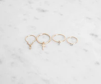 8Pk Dainty Rhinestone Cross Ring Set