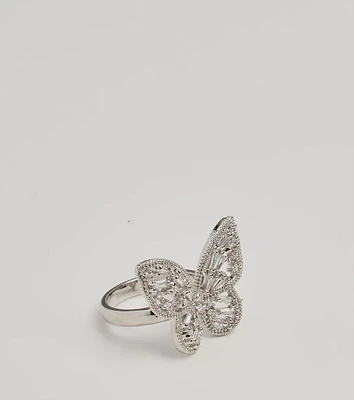 Sweet Charm Rhinestone Butterfly Statement Ring