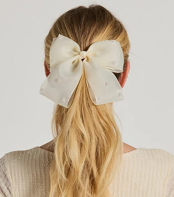 Feminine Charm Pearl Detail Hair Bow Barrette