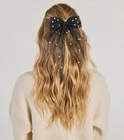 Adorable And Chic Pearl Detail Hair Bow Clip