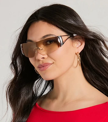 The Vibe Rhinestone Star Clear Shield Sunglasses