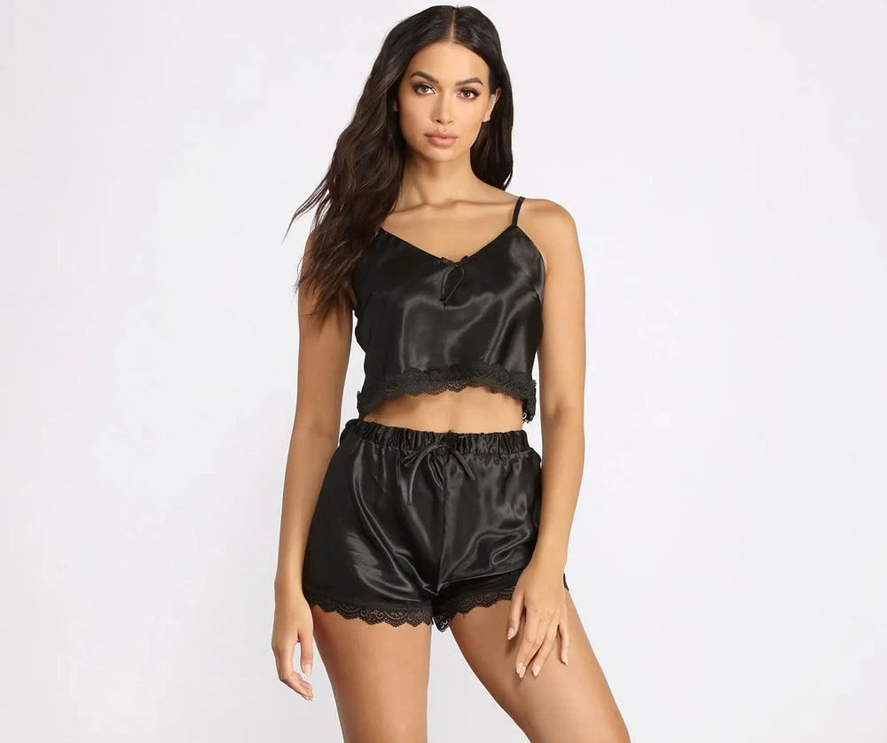 Satin Stunner PJ Crop Top and Shorts