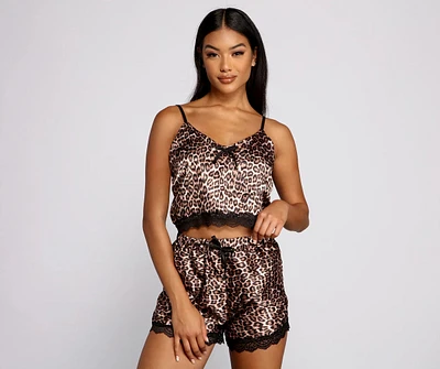 Leopard Print Satin Tank and Shorts Set