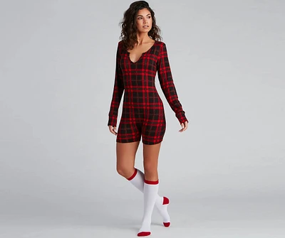 Plaid Pajama Romper And Socks Set