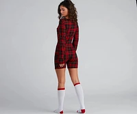 Plaid Pajama Romper And Socks Set