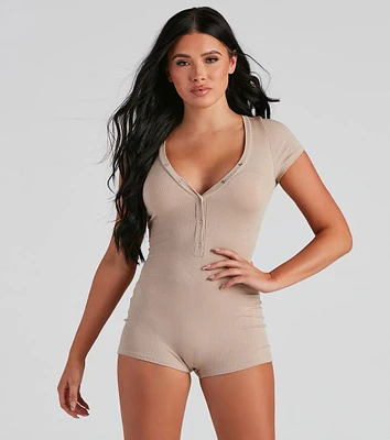 Coffee And Chill Henley Pajama Romper