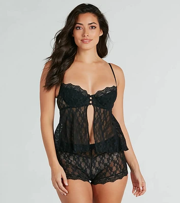 Sexy Spark Sheer Lace Pajama Top And Boyshorts Set