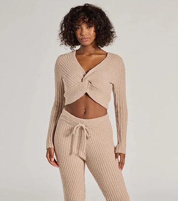 Cozy Life Chenille Knit Twist-Front Crop Top