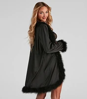 Dream Satin Marabou Trim Robe