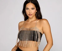 Dazzle And Glow Rhinestone Fringe Bra