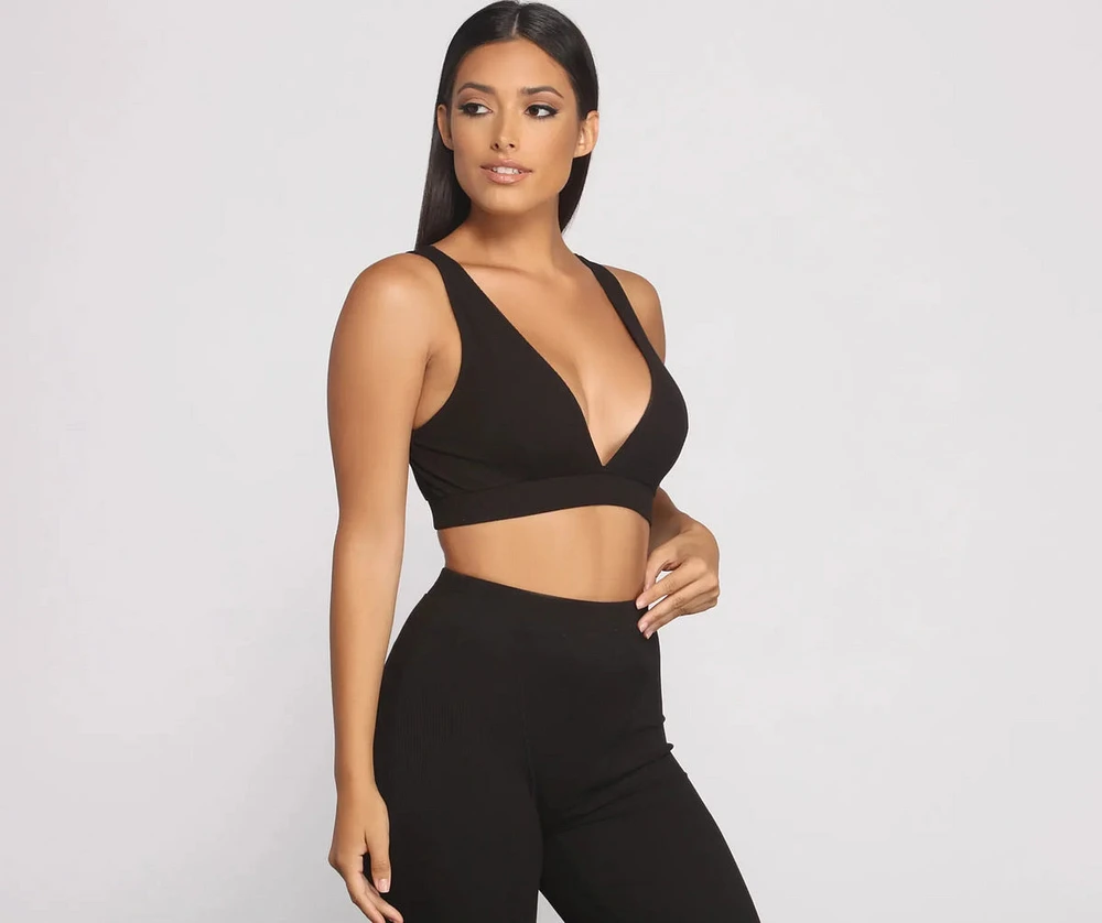 Plunging V Neck Ribbed Bralette