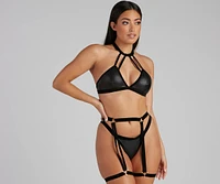 Heart Stopper Faux Leather Lingerie Set