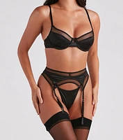 Center Of Attention Satin Mesh Lingerie Set