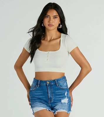 Perfect Muse Short Sleeve Henley Crop Top