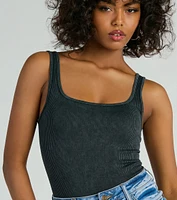 Simply Effortless Square Neck Rib Knit Bodysuit