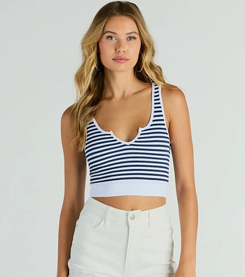 Nautical Vibes Striped Ribbed Knit Cropped Tank Top