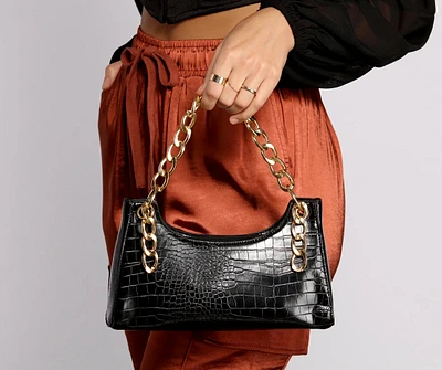 Croc Embossed Chain Link Shoulder Bag