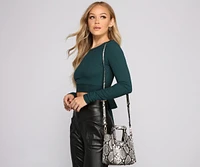 Faux Leather Snake Print Handbag