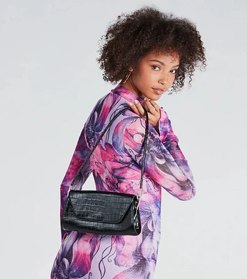 Sleek Design Croc-Embossed Shoulder Bag