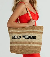 Hello Weekend Straw Tote Bag