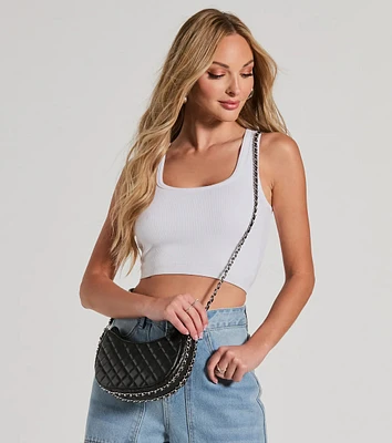 Side To Side Chain Faux Leather Handbag