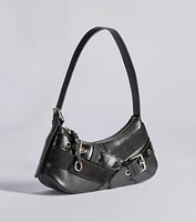 Bold Buckles Faux Leather Handbag